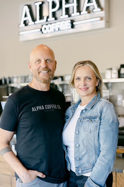 Carl and his wife at Alpha Coffee